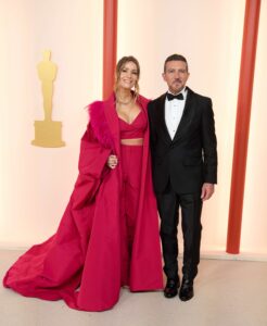 Antonio Banderas and Nicole Kimpel arrive on the red carpet of The 95th Oscars® at The Dolby® Theatre in Hollywood, CA on Sunday, March 12, 2023.
