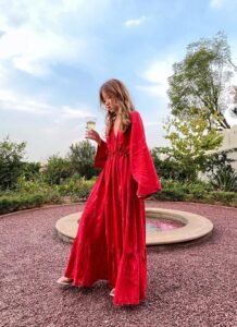 Long sleeves kaftan, Red kaftan dress