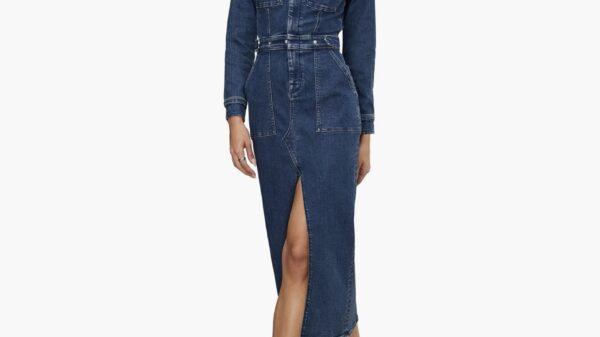 Good American Fit for Success Long Sleeve Midi Denim Shirtdress