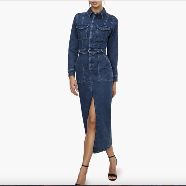 Good American Fit for Success Long Sleeve Midi Denim Shirtdress