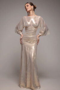 Goddiva Gravity Defying Shimmering Gold Maxi Dress