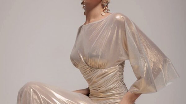 Goddiva Gravity Defying Shimmering Gold Maxi Dress