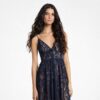 MICHAEL Michael Kors Navy Blue Corded Floral Lace Maxi Dress