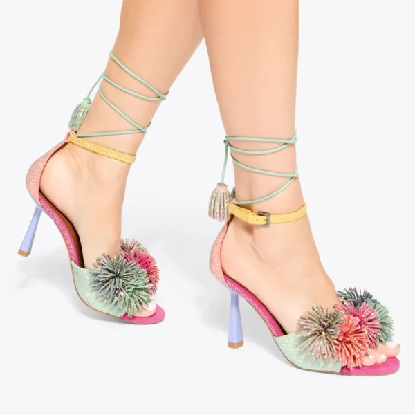 Kurt Geiger Pom Pom Ankle Tie Sandal