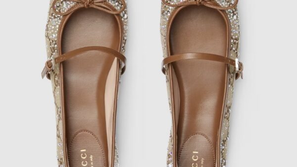 GUCCI Women’s GG Crystal Gucci Horsebit Ballet Flat