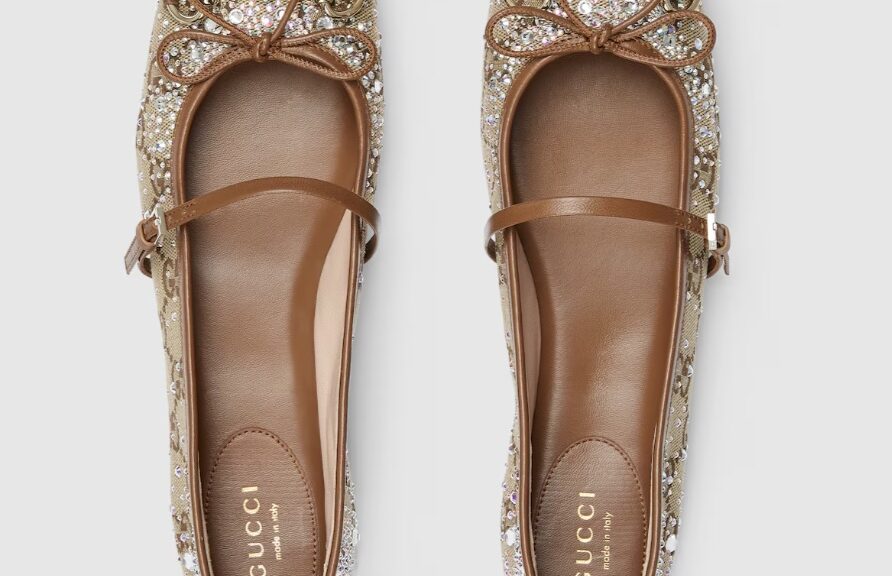 GUCCI Women’s GG Crystal Gucci Horsebit Ballet Flat