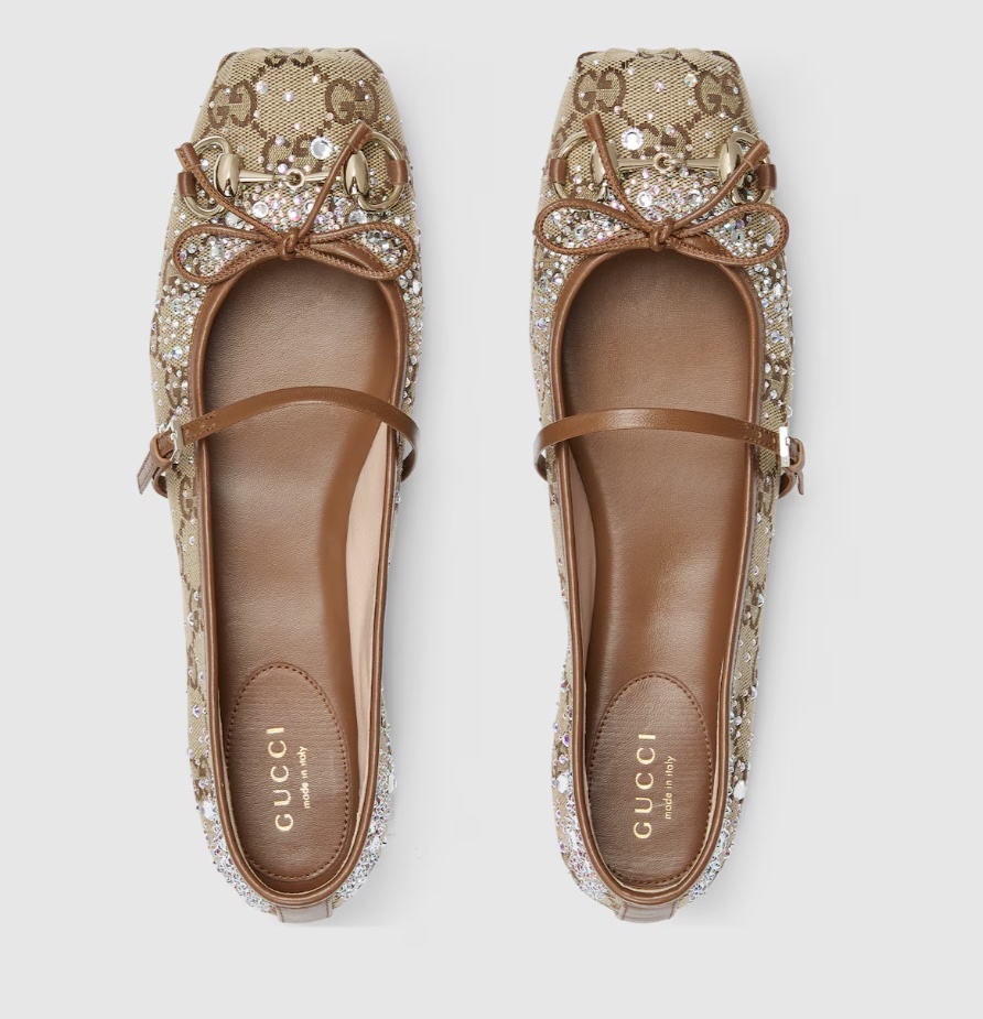 GUCCI Women’s GG Crystal Gucci Horsebit Ballet Flat