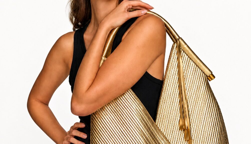 Gold metallic handbag large donna karan