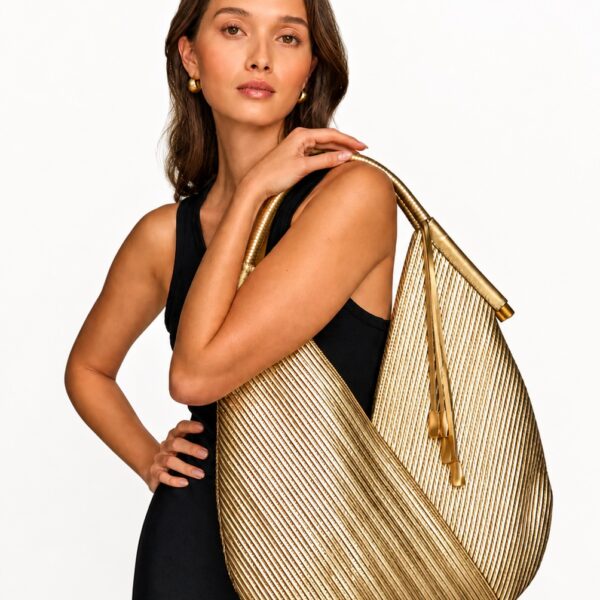 Gold metallic handbag large donna karan