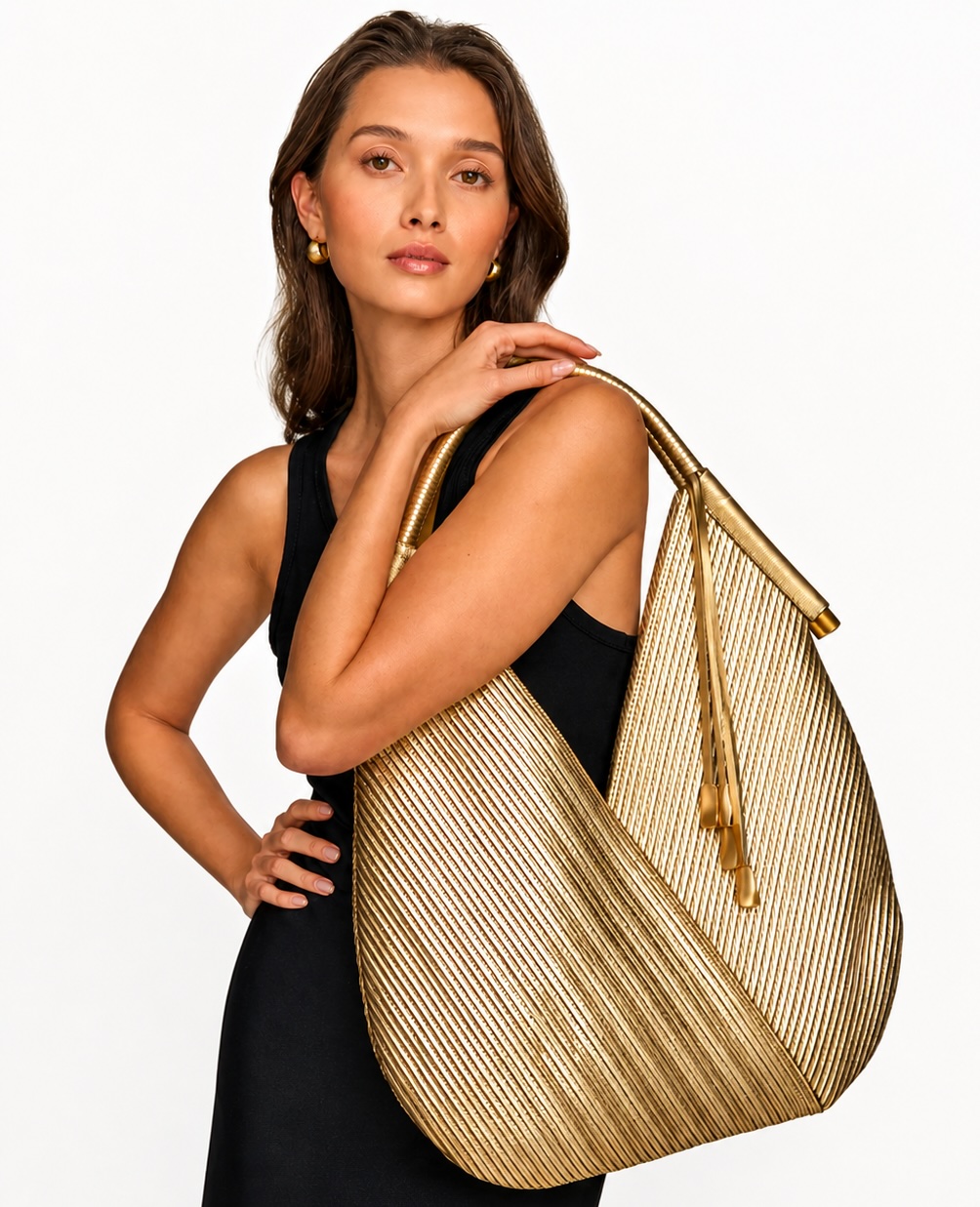 Gold metallic handbag large donna karan