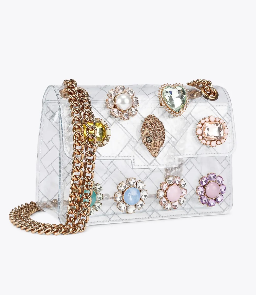The Crystal Mini Vinyl Kensington Gemstone Handbag from KURT GEIGER LONDON is perfect for concerts, gaming events,