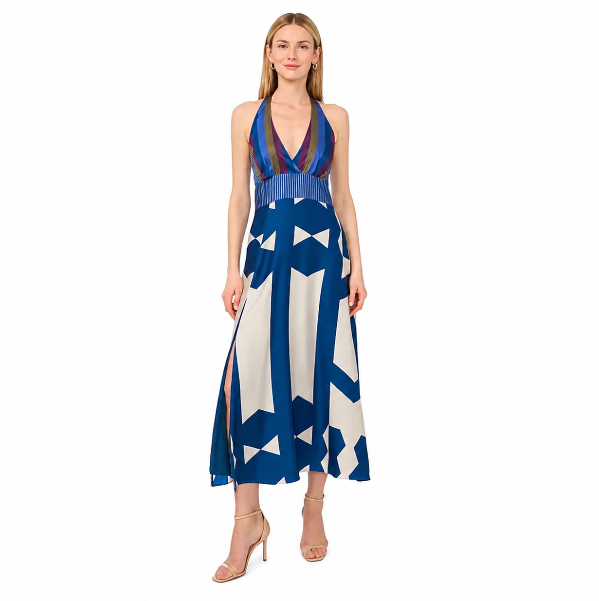 Vince Camuto Mixed-Print Maxi Dress