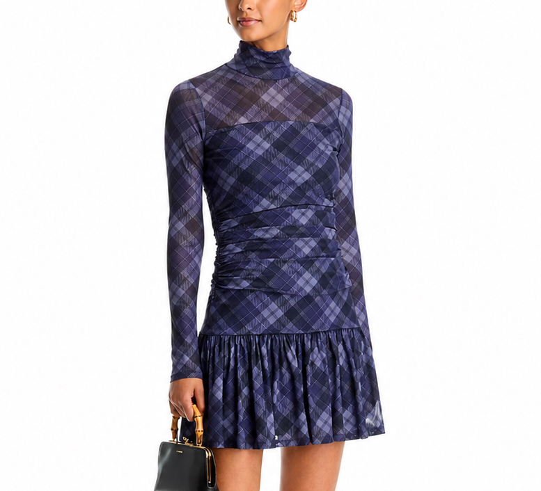 The Navy Blue Plaid Mini Dress