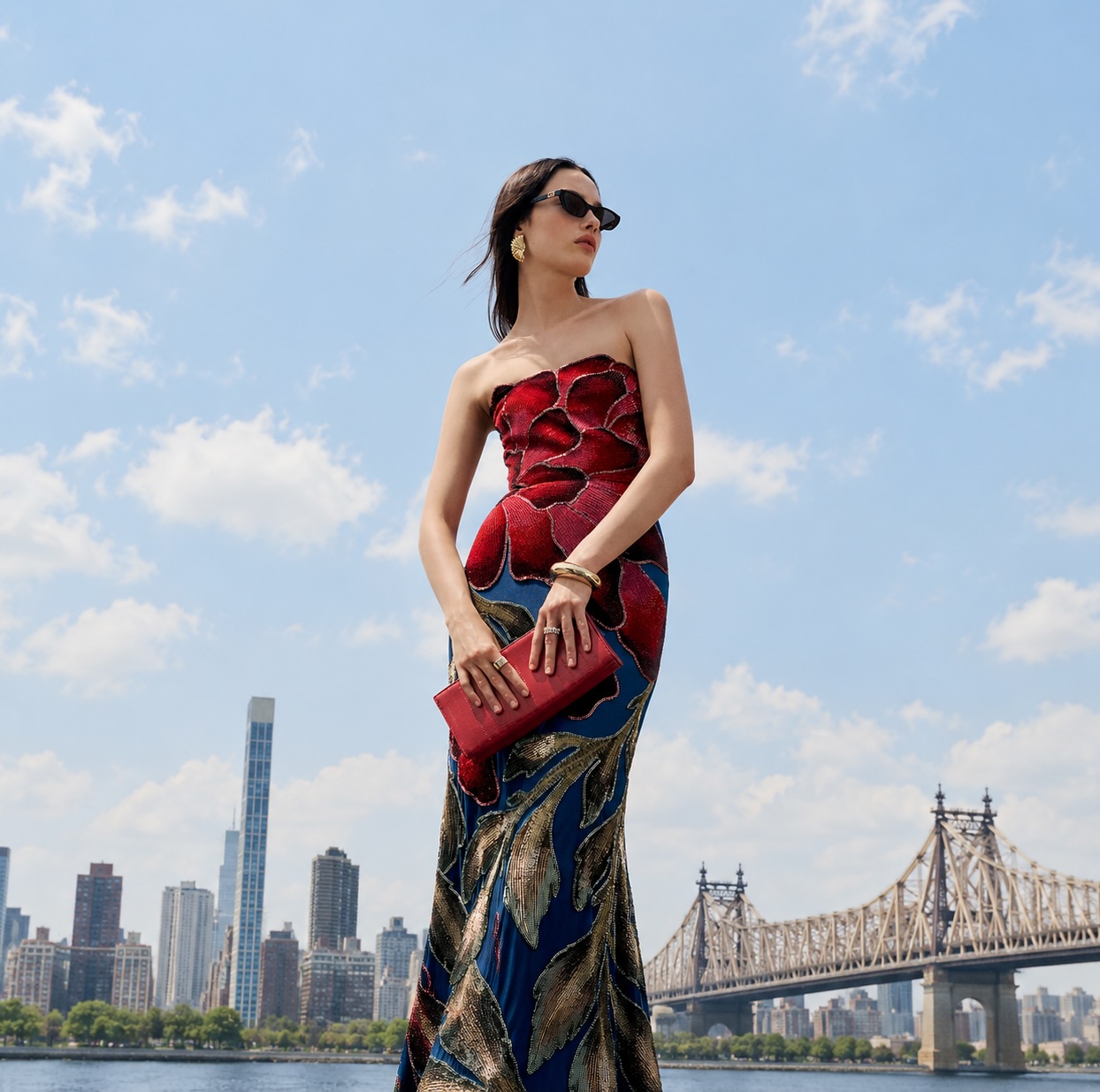THEIA Marie Strapless Beaded Gown